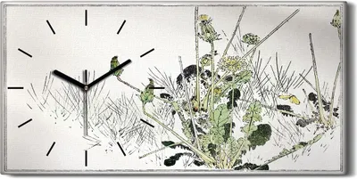 Produktbild von Leinwand Uhr Küche Wohnzimmer Bild 60x30 Malerei Asiatische Blumen Blätter - schwarze Hände