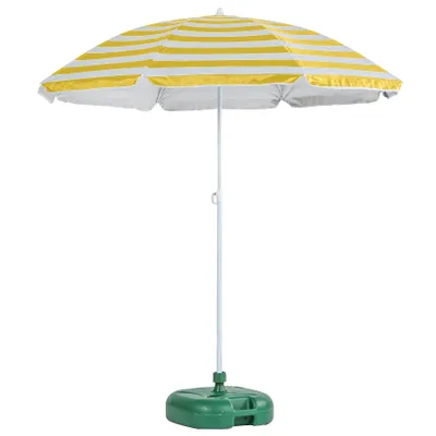 Produktbild von 1x Gelber Streifen 1.8m Metall Strand Sonnenschirm mit Grün Base - Tragbar Draussen Garten Terrasse Regenschirm - Von Harbour Housewares