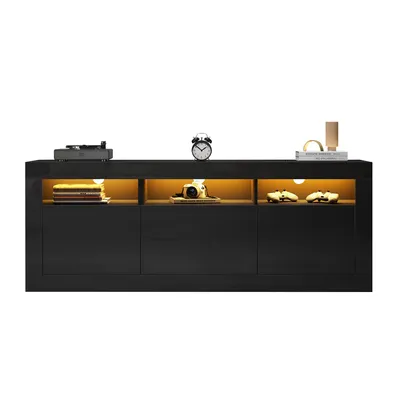 Produktbild von 160*35*60cm Hochglanz-TV-Schrank mit LED-Beleuchtung, 3 offenen Fächern, 2 Türen, 2 Schubladen, Smart App Steuerung, für 70-Zoll-Fernseher