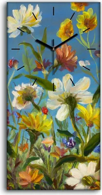 Produktbild von Wandbild Leinwand Bilder Wanduhr Geräuschlos 30x60 Ölgemälde Blumen wiese - schwarze Hände
