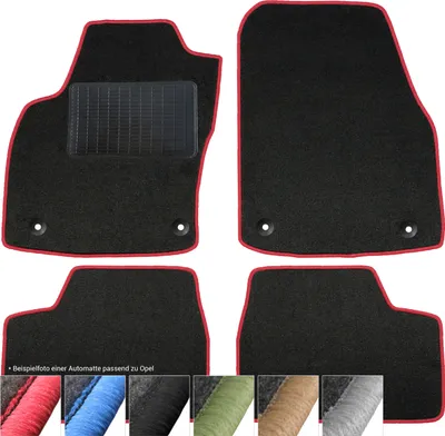 Image de moto-MOLTICO Tapis de sol en velours noir pour Opel Adam Corsa D (à partir de 2006), set de 4 pièces (surpiqûres rouges)
