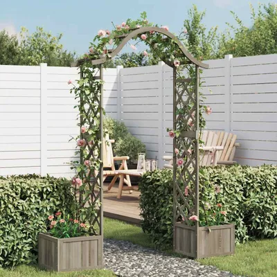 Produktbild von vidaXL Záhradná pergola s kvetinovým boxom Sivá Masívne jedľové drevo