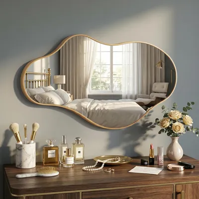 Image de Miroir mural asymétrique, 50 x 110 cm, cadre en aluminium doré
