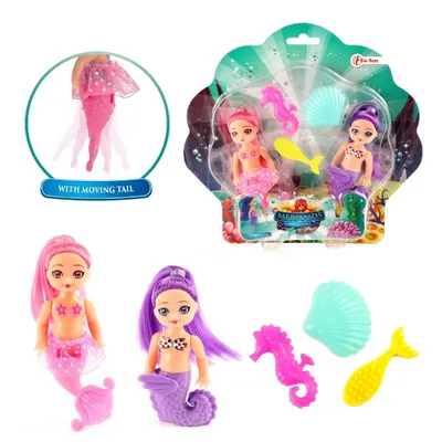 Productafbeelding van 2 Zeemeerminpoppen, 12 cm, met accessoires. Artikelnummer: 05242A