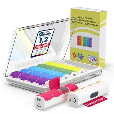 Produktbild von Pillendose 7 Tage Tablettenbox 4 Fächer Medikamentenbox Tablettenaufbewahrung mit magnetischer Aufhängung/ Tablettendose Pillenbox Reise-Pillenetui.