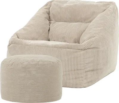 Produktbild von icon Riesen Sitzsack Sessel Bean Bag Natalia mit Sitzpuff, Beige, Cord XXL Sitzsack Erwachsene mit Füllung Für Das Wohnzimmer, Riesensitzsack XXL Flauschig Cord - Hergestellt in Deutschland