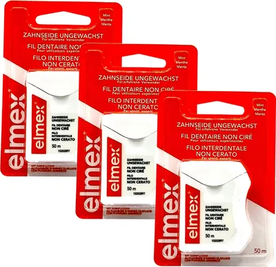 Produktbild von 3x Elmex Zahnseide ungewachst Mint 3x 50 m