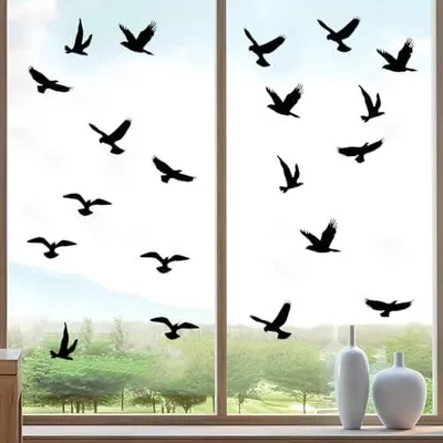 Produktbild von 4er Set Vogelschutz Fensteraufkleber für Fensterscheiben 28,5x21cm, Statische Fensterbilder Selbstklebend Schwarz, Greifvogel Silhouette Fenstersticker Gegen Vogelschlag