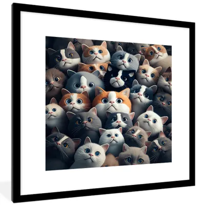 Produktbild von MuchoWow® Gerahmtes Poster Katze - Tiere - Katze - Grau - Muster - Kind 40x40 cm - Poster mit Schwarzem Bilderrahmen Wandposter Rahmen Foto Bilder - Poster - Plakat im Rahmen