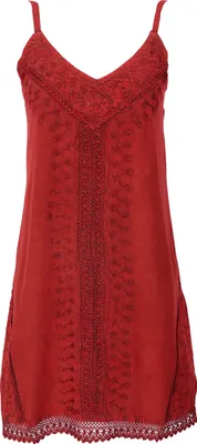 Produktbild von Besticktes Indisches Boho Kleid, Sommerkleid, Minikleid Hippie Chic - Rot, Damen, Viskose, Kleider