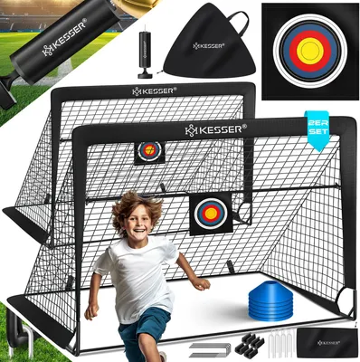 Produktbild von KESSER® Fußballtor Kinder Pop-Up 2er Set | Fußball-Tore Faltbar mit Glasfaserstangen & hochwertigen Tornetzen für Indoor, Outdoor & Garten | Mit Transporttasche 6x Hütchen Ballpumpe Zielscheibe