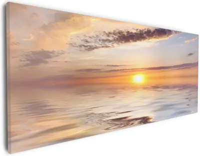 Produktbild von Wallario Premium Leinwandbild Sonnenuntergang über dem Wasser in Größe 30 x 75 cm