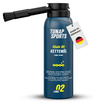 Produktbild von TUNAP SPORTS Kettenöl 125 ml | Sprühdose mit Pinsel für einfache Anwendung | Langanhaltende Schmierung | Allwetter & E-Bike Ready | Weniger Reibung, höhere Performance | Germany