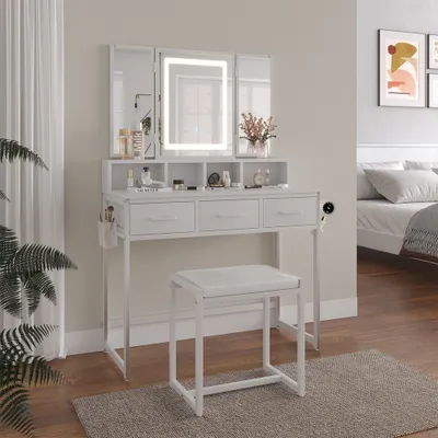 Obrázek produktu pro Toaletní stolek Vicco Mavida Bílá 90 cm se zrcadlem LED a stoličkou, Model 53022