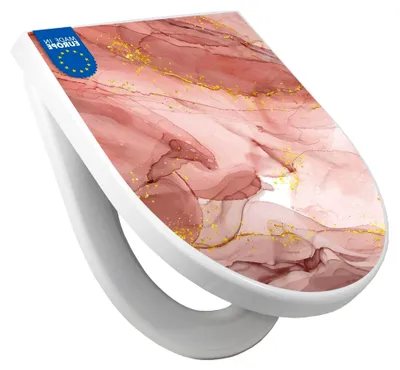Produktbild von Toilettensitz D-Form mit Softclose-Funktion - Klodeckel in Weiß mit Rosa Marmor und Gold