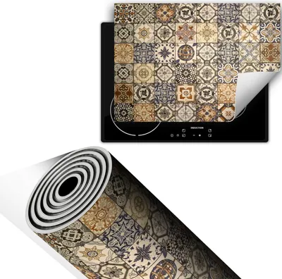 Produktbild von Herdabdeckplatte 70x52 cm Glaskeramikkochfeld Abdeckung Anti Rutsch Matte Aufrollbar, Mosaik Bronze