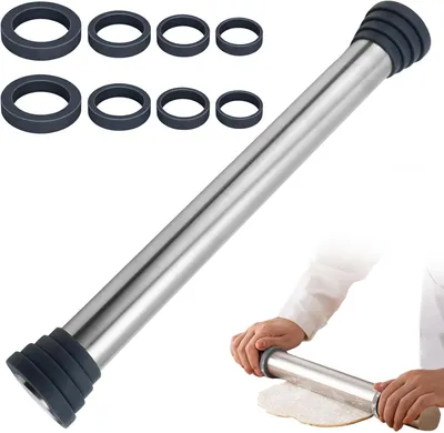 Obrázok produktu pre Valček na cesto 40 cm, nehrdzavejúca oceľ, nepriľnavý povrch, 4 krúžky, na pizzu