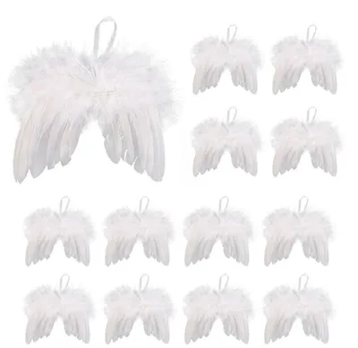 Produktbild von 12x Engelsflügel Weiß Federflügel Christbaumschmuck Mini Engel Flügel Weihnachtsbaum Anhänger 14x12CM