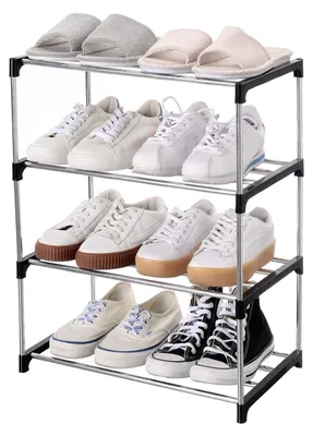 Stapelbares Schuhregal 4-stufig, schwarz, platzsparend