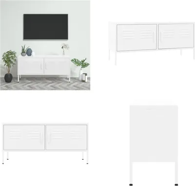 Image de vidaXL Armoire TV Blanc 105x35x50 cm Acier - Armoire TV - Armoire Hi-Fi - Armoires Hi-Fi