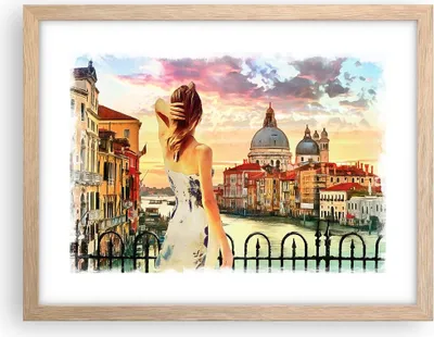 Produktbild von Gerahmtes Poster - Rahmen in heller Eiche - Venedig Brücke Wasser - 40x30 cm - Wand Bild - Wanddeko - Wandbilder - Wandposter - Bilderrahmen - Bilder - Kunstdruck - Wandbild - P2NAA40x30-3495