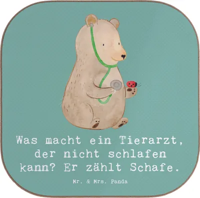 Produktbild von Mr. & Mrs. Panda Untersetzer Glas Tierarzt Schafzählen - Meeresbrise - Geschenk, für Gläser, Berufe, Hilfsbereitschaft, Berufsalltag, Routineuntersuchung, Tischschoner