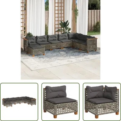 Produktbild von The Living Store 8-tlg. Garten-Sofagarnitur mit Kissen Grau Poly Rattan