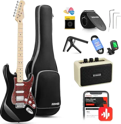 Produktbild von 39 Zoll E-Gitarre HSS Pickup Coil Split, DST-152B Electric Guitar mit Verstärker, Tasche, Kapodaster, Gurt,Saiten,Stimmgerät, Kabel, Plektren,Schwarz