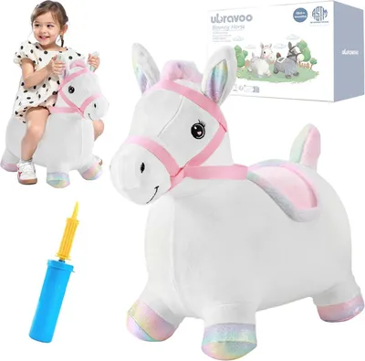 Produktbild von Hüpfpferd - Aufblasbares Plüsch-Reittier - Hüpftier - Indoor/Outdoor - Für Kinder 3–6 Jahre - Weiß