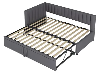 Produktbild von Schlafsofa 90x200 cm, mit Ausziehbett, mit gepolstertem Kopfteil, für Kinder - und Jugendzimmer, Beige
