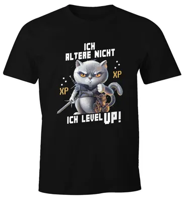 Produktbild von Herren T-Shirt Gaming ich altere nicht ich level up! Zocker Sprüche Fun-Shirt Katze Cat Videospiele lustig Moonworks® schwarz S