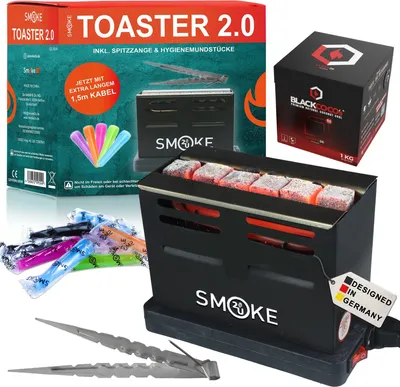 Zdjęcie produktu dla Smoke2u® Toaster 2.0 - Blackcoco's 26er 1 kg | Elektryczny zapalacz do węgla do fajki wodnej z uchwytem i osłoną | 800 W | Turbo Hookah Charcoal Heater | Trójstronny system ogrzewania | Gotowy węgiel w mniej niż 6 minut