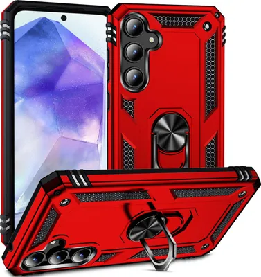 Obrázek produktu pro Pouzdro pro Samsung Galaxy A55 dvouvrstvé robustní, vojenská ochrana pouzdro s držákem prstenu a stojánkem červené