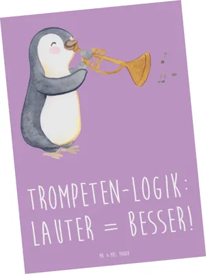 Produktbild von Mr. & Mrs. Panda Postkarte Trompeten Weisheit - Lavendeltraum - Geschenk, Grußkarte, Blasinstrumente, Trompeter, Lernen, Musik, Postkarten, Instrument, laut, jazzig