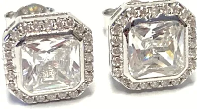 Produktbild von Ohrstecker 925/- Sterling Silber rhod Zirkonia  eckig funken 9 x 9mm