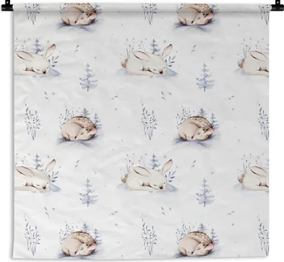 Produktbild von MuchoWow® Wandteppich Wandbehang Winter - Kaninchen - Hirsche 150x150 cm Tapisserie Dekoration Wandtuch - Wohnaccessoires - Modernes