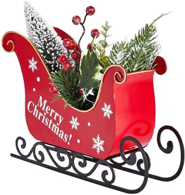 Weihnachtsschlitten-Deko aus Metall mit LED-Licht, 27,3 cm