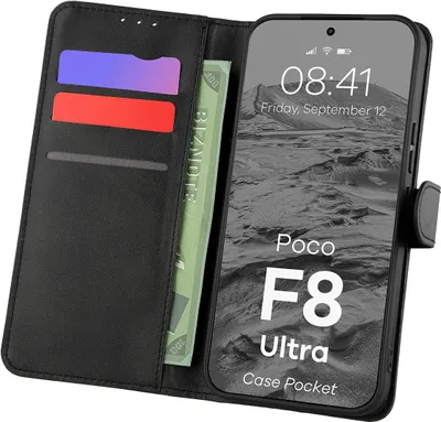 Produktbild von Handyhülle mit Klappe für Xiaomi POCO F8 Ultra, Bizon Case Pocket, Schwarz