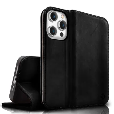 Produktbild von NALIA Echt-Leder Flipcase für iPhone 15 Pro Max Hülle, Rindsleder Schutzhülle RFID-Schutz Lederhülle Wallet Schwarz