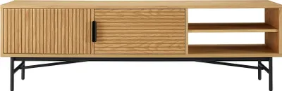 Produktbild von SalesFever Lowboard | mit 2 Türen und 2 offenen Fächern | MDF Eiche Echtholzfurnier | Gestell Metall | B 160 x T 40 x H 50 cm | natur – schwarz
