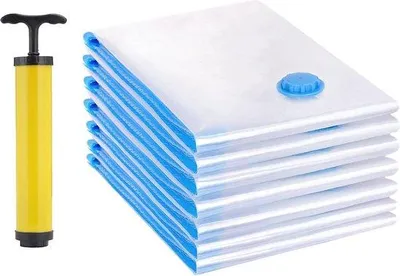 Produktbild von Famanu Vakuum Aufbewahrungsbeutel für Kleidung - 7 Stück 70x50cm mit Handpumpe