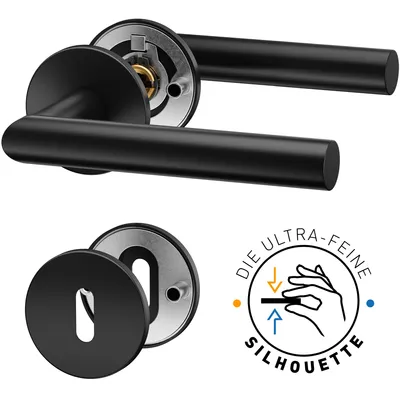 Produktbild von ERGO line Modern Design, Schwarz Türbeschlag NINA für Zimmertüren, Die ultra-feine Silhouette, L-FORM; Türbeschlag; Türgriff; Türklinke