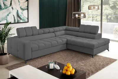 Produktbild von Ecksofa Andrea L-Form mit verstellbaren Kopfstützen Schlaffunktion Bettkasten 267 cm Lieferung bis in die Wohnung Wohnzimmer rechts (Farbe: dunkelgrau Vena 20)