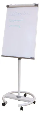 Produktbild von Flipchart höhenverstellbar 169-200 cm, Schreibfläche 96x71 cm, 5 Rollen, 2 Seitenarme, Ablage
