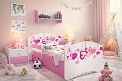 Produktbild von Happy Babies Kinderbett - Mit Matratze & Schublade und Rausfallschutz, 80x160, Mädchen Kinderbetten & Jugendbett Jungen Kids Bed