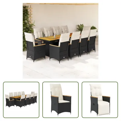Produktbild von The Living Store 11-tlg. Garten-Bistro-Set mit Kissen Schwarz Poly Rattan
