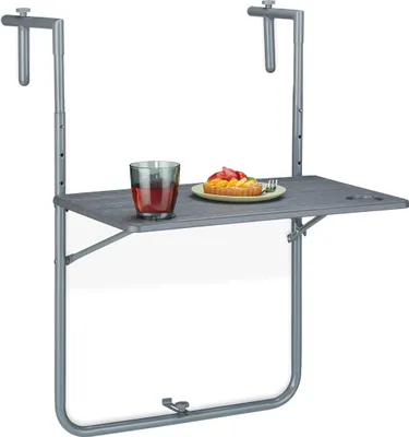 Produktbild von Relaxdays Balkonhängetisch klappbar, BxT: 59,5 x 60 cm, 3-fach höhenverstellbar, 2 Getränkehalter, Geländertisch, grau