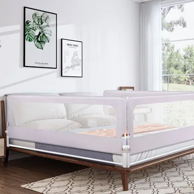 Image de 180cm Barrière de lit Barrière de lit réglable en hauteur Barrière de lit pour bébé Protection antichute Pour bébés et enfants Gris