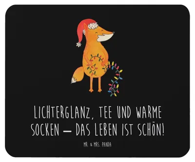 Produktbild von Mr. & Mrs. Panda Mouse Pad Fuchs Weihnachten - Schwarz - Geschenk, Nikolaus, Mousepad, Winter, Heiligabend, Weihnachtsmann, laptop mauspad, pc, Weihnachtszeit, mousematte