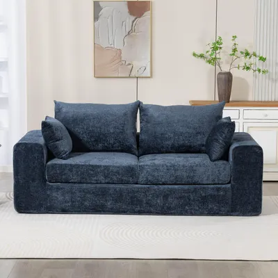 Produktbild von Sofa Chenille Sofa 2-Sitzer mit Federpolsterung und Komfortkissen Montagefreie Couch mit 3060-Schaumstoff fürs Wohnzimmer